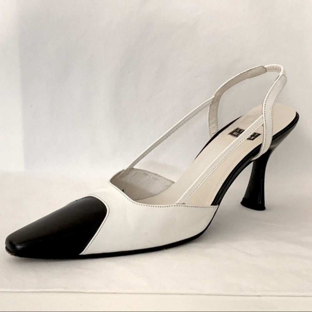 Stuart Weitzman Two-Tone Black and White Slingback Pumps